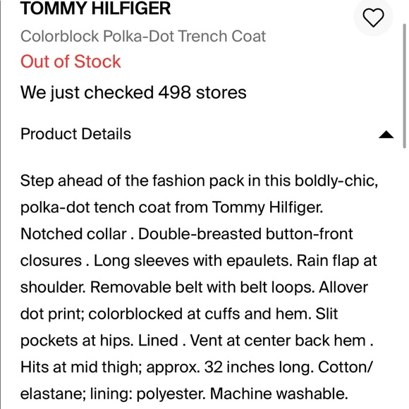COPY - Tommy Hilfiger Color Block Polka Dot Trench Coat - Picture 3 of 3